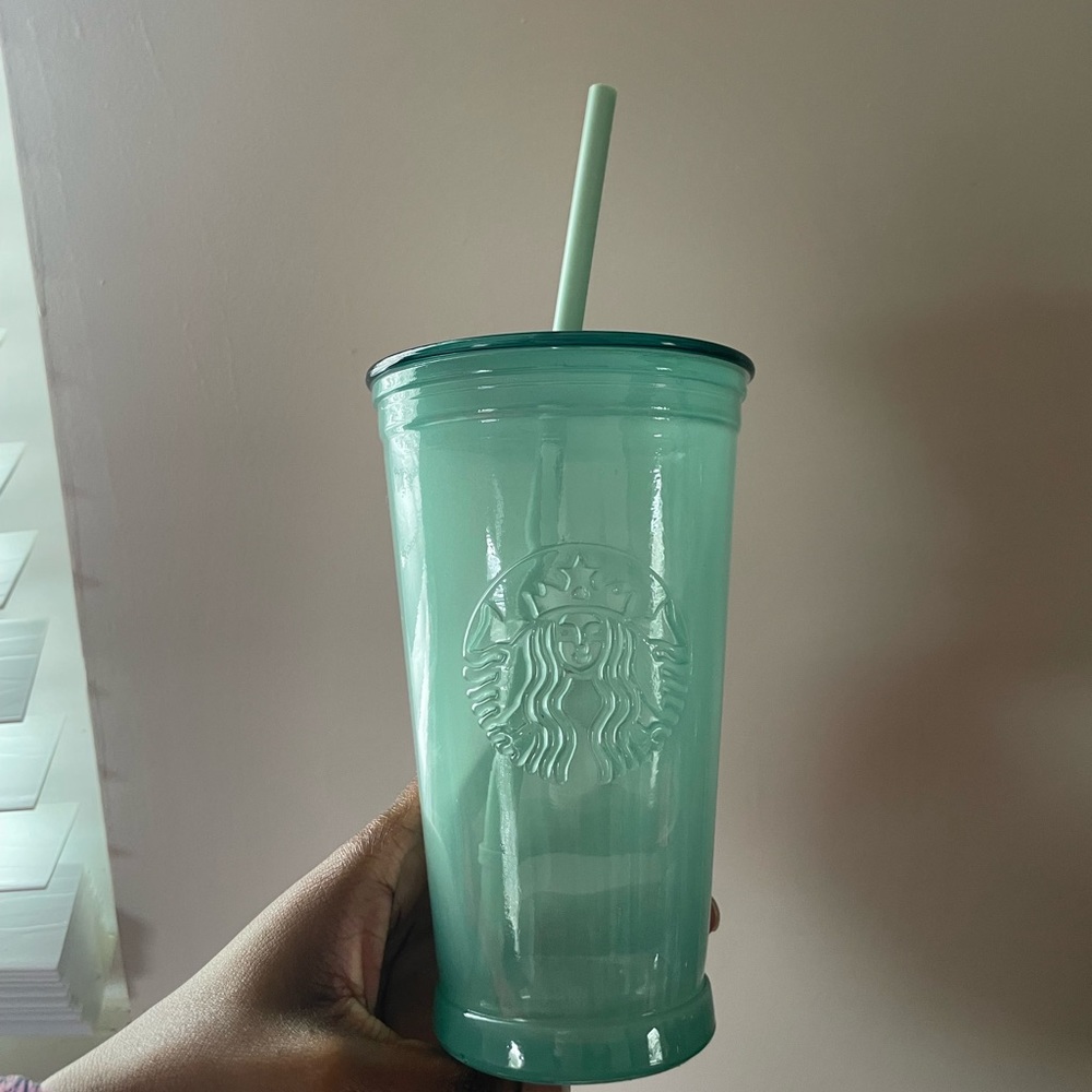 ✨Starbucks teal recycled glass real cold cup✨